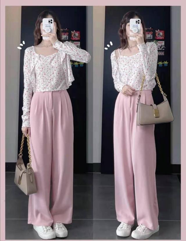 牛仔裤配什么上衣图片女生(粉色上衣配牛仔裤好